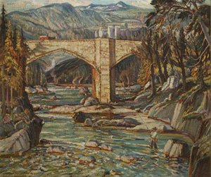 Fisherman, Upland Landscape With Bridge (1) — Tom Anderton, Impressionism