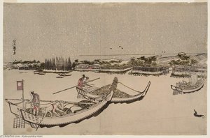 The Sumida River In Snow — Katsushika Hokusai