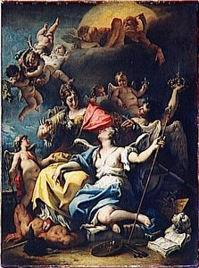 Allegorie De La France, Sous La Figure De Minerve (la Sagesse) Qui Foule Aux Pieds L'ignorance Et Couronne La Vertu Guerriere — Sebastiano Ricci, Baroque