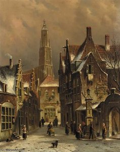 Numerous Townsfolk In A City In Winter — Oene Romkes De Jongh