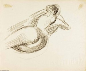 Reclining Female Nude, Back View — Carl Newman