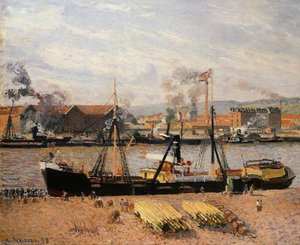 Port Of Rouen - Unloading Wood — Camille Pissarro, Impressionism