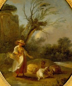 Paysage avec une bergère près d'une ruine