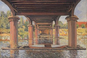 Under The Bridge At Hampton Court — Alfred Sisley, Impressionist Landscape Painting