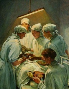 An Operation At The Military Hospital, Endell Street Dr L. Garrett, Dr Nora Murray, Dr W. Buckley — Francis Dodd