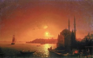 View Of Constantinople By Moonlight — Ivan Konstantinovich Aivazovsky, Romantic Landscape Painting