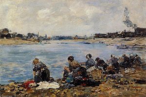 Laundresses On The Bankes Of The Touques — Eugène Louis Boudin, Impressionism