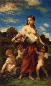 Mythological Woman With Puttis — Narcisse Diaz De La Peña