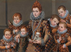 Bianca Degli Utili Maselli, Holding A Dog And Surrounded By Six Of Her Children — Lavinia Fontana