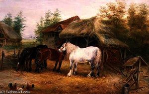 Carthorses in a farmyard