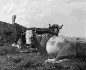 Resting Cows In A Sunlit Meadow — Albertus Verhoesen