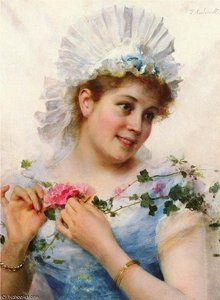 A Young Girl With Roses — Federigo Andreotti