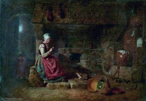 Interior, lady knitting