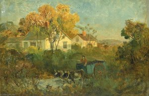 The Drinking Pool (man In Cart With Oxen At Pool) — Edward Mitchell Bannister