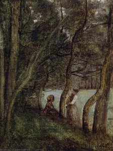Les Alinges, Haute Savoie, Figures Under The Trees — Jean-baptiste-camille Corot, French Landscape Painting