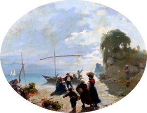 Landscape The Shore Of A Lake, With Figures — Francois Bocion