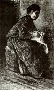Woman Sitting On A Basket, Sewing — Vincent Willem Van Gogh, Realism