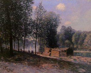 Cabins By The River Loing, Morning — Alfred Sisley