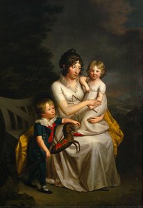 Deutsch Porträt Der Henriette Von Heintze, Ehefrau Des Friedrich Adolph Von Heintze Auf Gut Niendorf Bei Lübeck, Mit Ihren Beiden Kindern Josua (1800 1867) Und Henriette (1801 1837) Vor Romantischer Landschaft. English Portrait Of Henriette Von Heint.... — Friedrich Carl Gröger, Neoclassicism