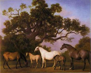 Mares And Foals Under An Oak Tree — George Stubbs