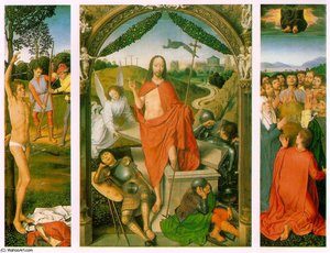 The Resurrection, With The Martyrdom Of Saint Sebast — Memling, Hans