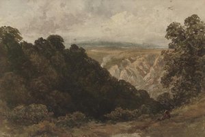 A Figure Looking Over A Mountainous Landscape — David Cox