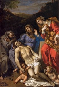 Pietà With St Francis And Mary Magdalene — Annibale Carracci, Baroque Painting