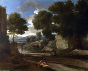 Landscape With Travellers Resting — Nicolas Poussin, Baroque