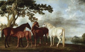 Mares And Foals In A River Landscape — George Stubbs