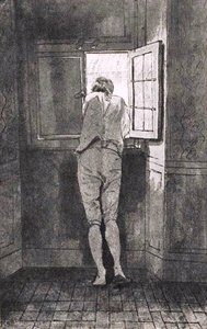 at the window of the apartment by the Roman Corso