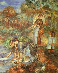 The Washer-women, Oil On Canvas, Baltimore Muse — Pierre-auguste Renoir, Impressionism