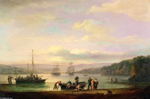 A View Of The River Teign, Looking Up River From Teignmouth Towards Dartmoor, Devon — Thomas Luny