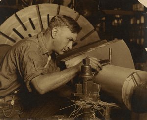 Man With Micrometer Measuring A Shaft To A Thousandth Of An Inch. — Lewis Wickes Hine