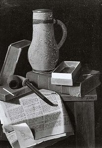 Still Life With Salt Glazed Beaker, (painting) — John Frederick Peto, Trompe L'oeil
