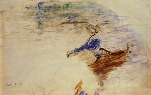 Young Woman In A Rowboat, Eventail — Berthe Morisot