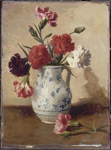 Bouquet D'oeillets Dans Un Pichet De Porcelaine — Magnin Jeanne