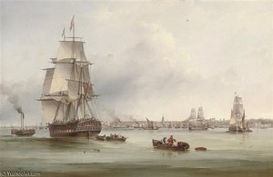 The Three-masted Merchantman Thames Under Tow Off Gravesend — Samuel Walters