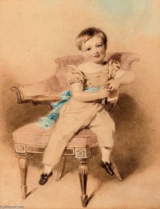 Portrait Of A Boy, Seated, Wearing A Blue Sash — Alfred Edward Chalon
