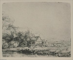 Landscape With A Cow Drinking — Rembrandt Van Rijn, Dutch Baroque