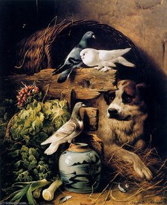 Stable Interior With Dog Sun — Henriette Ronner Knip