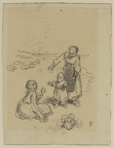 Woman And Two Children In A Field — Myles Birket Foster