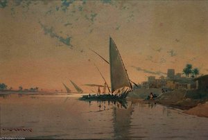 Moonlight At Luxor; On The Nile — Augustus Osborne Lamplough
