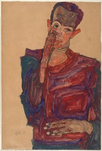 Self-portrait With Eyelid Pulled Down, 1910 — Egon Schiele, Expressionist Portraiture
