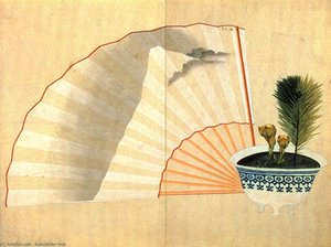 Porcelain Pot With Open Fan — Katsushika Hokusai, Ukiyo-e
