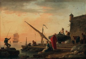 Oriental Seaport At Sunrise — Claude-joseph Vernet, Romantic Landscape