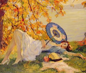 Woman Reclining By A Lake — Edward Cucuel, Impressionism