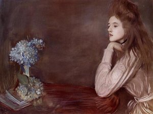 The Lioness With Blue Hydrangeas — Paul César Helleu