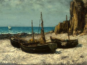 Boats On A Beach, Etretat, After — Gustave Courbet, Impressionistic Realism