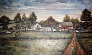 Old Snyder Farm With Bertolet Log Cabin, (painting) — Franklin H Eshelman