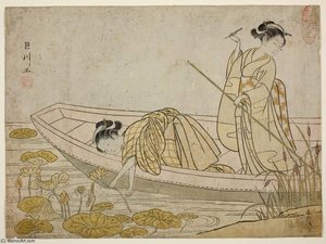 Two Beauties Picking Lotuses — Suzuki Harunobu